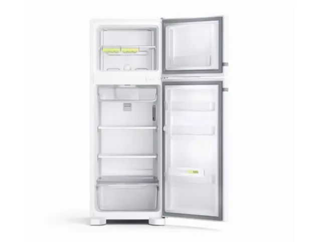 Geladeira duplex branca com as portas abertas - Holanda Móveis, Praia Grande