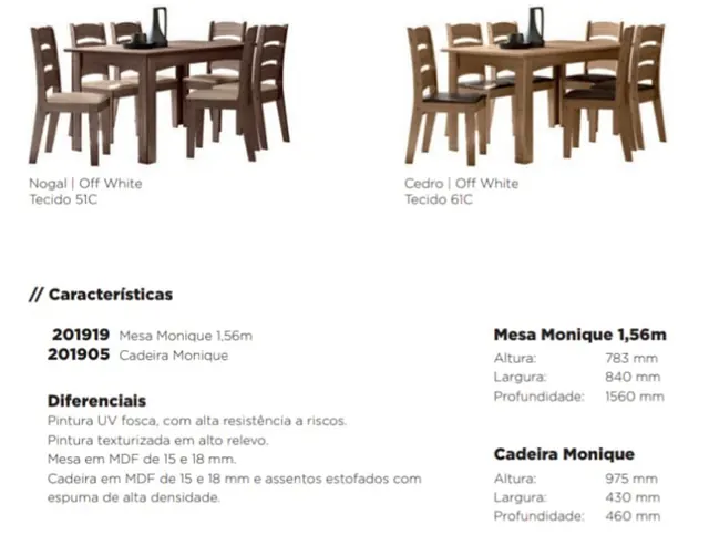 Conjunto de mesa Monique com cadeiras - Holanda Móveis, Praia Grande
