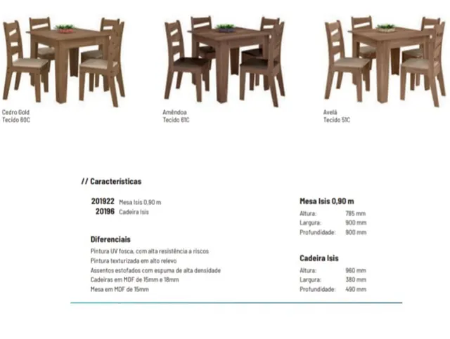 Conjunto de mesa de jantar com quatro cadeiras - Holanda Móveis, Praia Grande