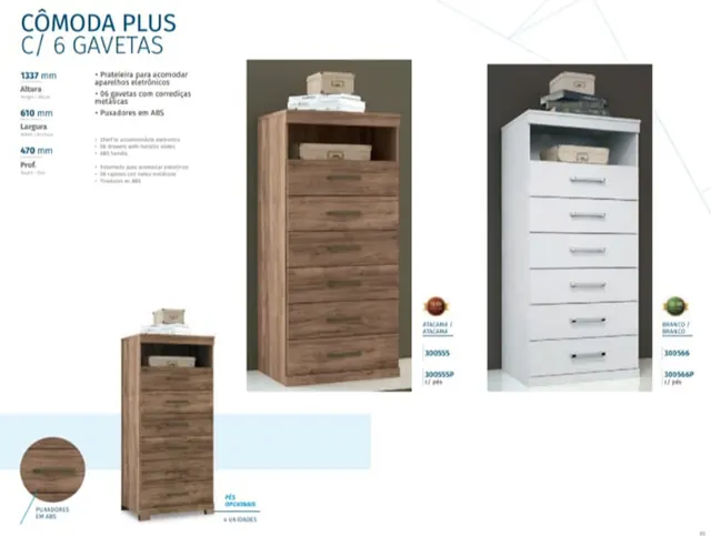 Cômoda Plus com seis gavetas - Holanda Móveis, Praia Grande