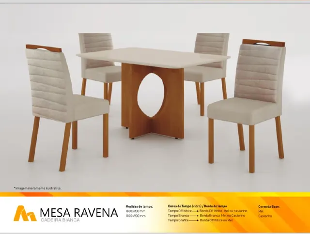 Mesa de jantar Ravena com quatro cadeiras - Holanda Móveis, Praia Grande