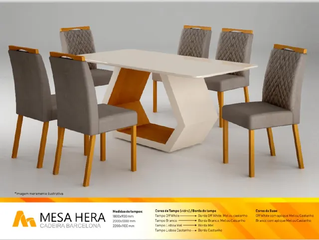 Mesa de jantar Hera com seis cadeiras - Holanda Móveis, Praia Grande