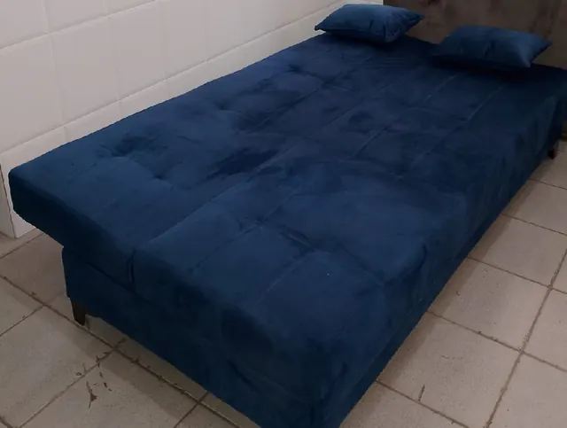 Sofá-cama azul aberto - Holanda Móveis, Praia Grande
