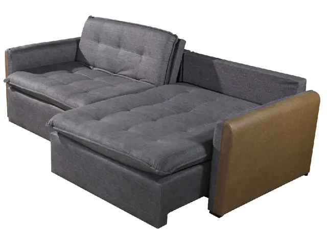 Sofá retrátil cinza com chaise - Holanda Móveis, Praia Grande