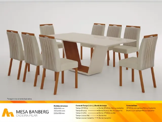 Mesa de jantar Banberg com seis cadeiras - Holanda Móveis, Praia Grande