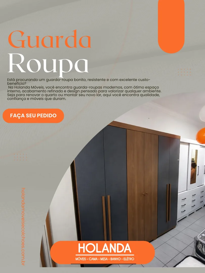 Oferta da semana: guarda-roupa de portas amadeiradas - Holanda Móveis, Praia Grande